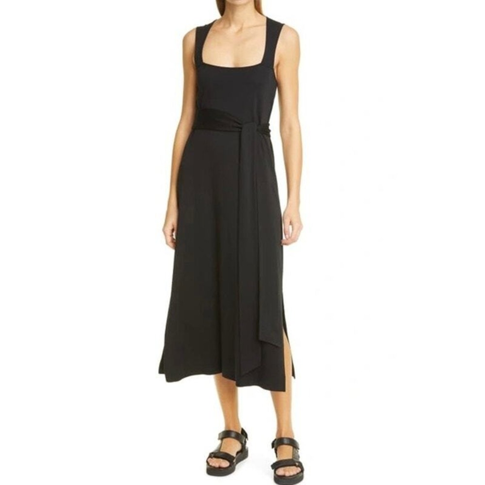 VINCE Midi Dress Women XXS Black Pima Cotton Square Neck Sleeveless - Picture 1 of 15